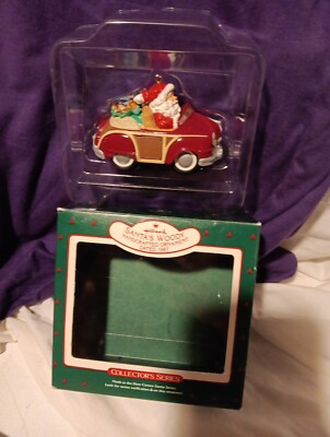 1987 Hallmark HERE COMES SANTA #9 Santa s Woody Car Christmas Ornament Open Box 