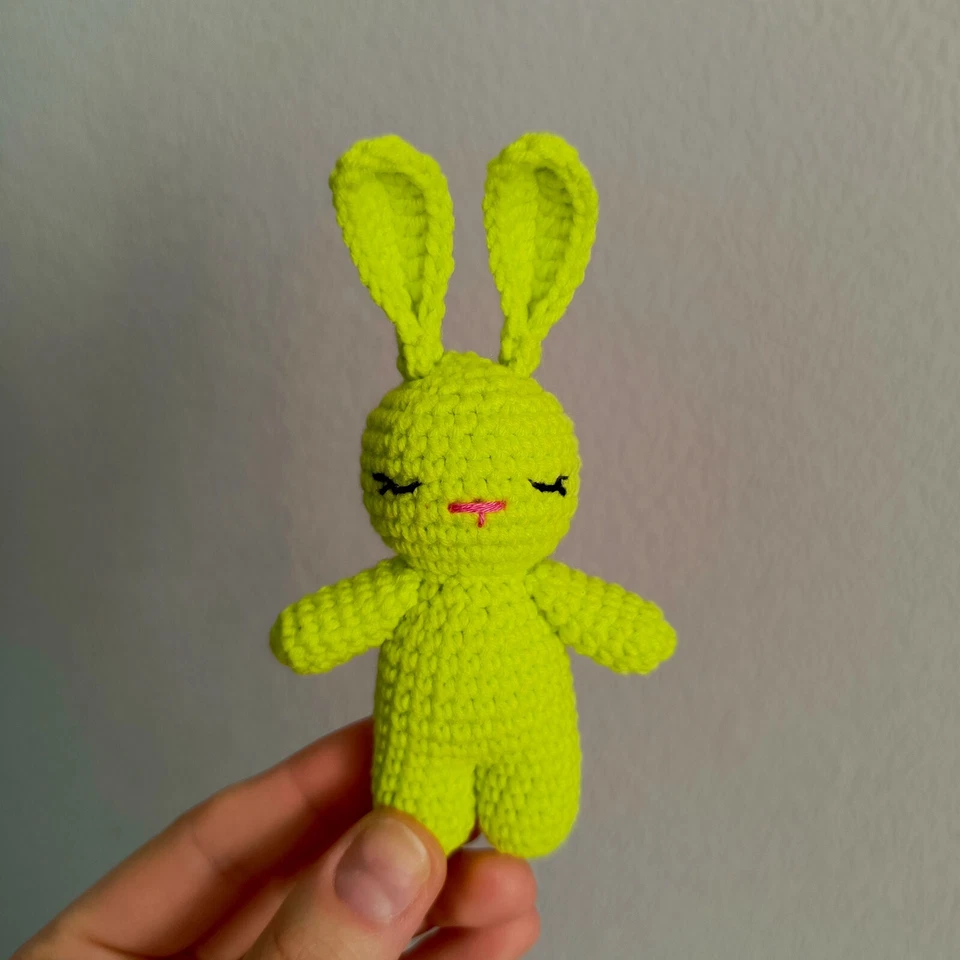 LITTLE LIGHT GREEN CROCHET  TOY AMIGURUMI ANIMAL BUNNY. HANDMADE SOFT TOY BUNNY. - Image 2 of 4