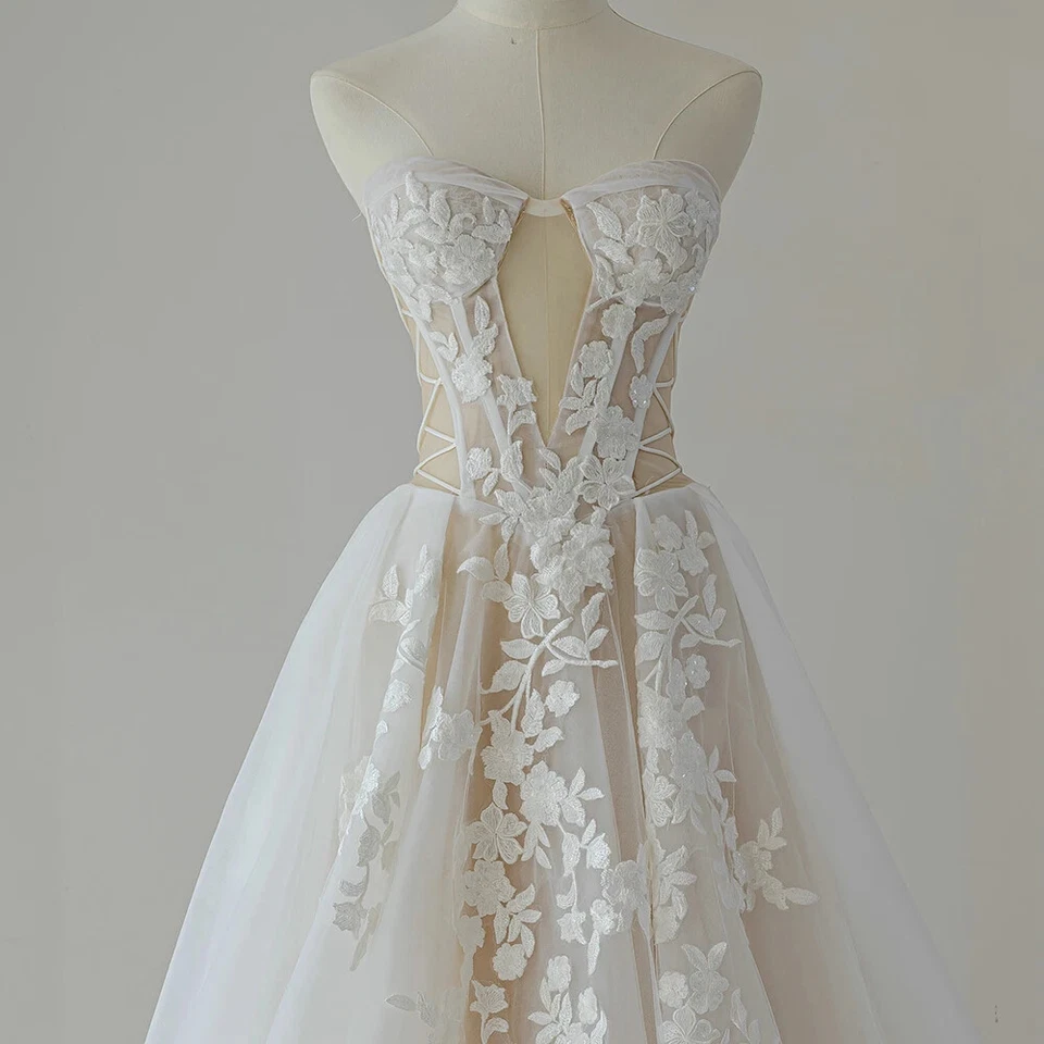 Vestidos de novia boho línea A de encaje correas de espagueti apliques sin espalda vestidos de novia Foto 2 de 4