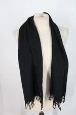 Vtg Strawbridge & Clothier Black Lambswool Muffler Scarf Fringe Germany 11.5x50