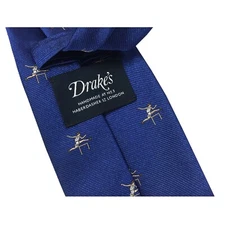 DRAKE'S LONDON Men's Lined Tie cm 8 Bluette Athletic Fancy 100% Silk