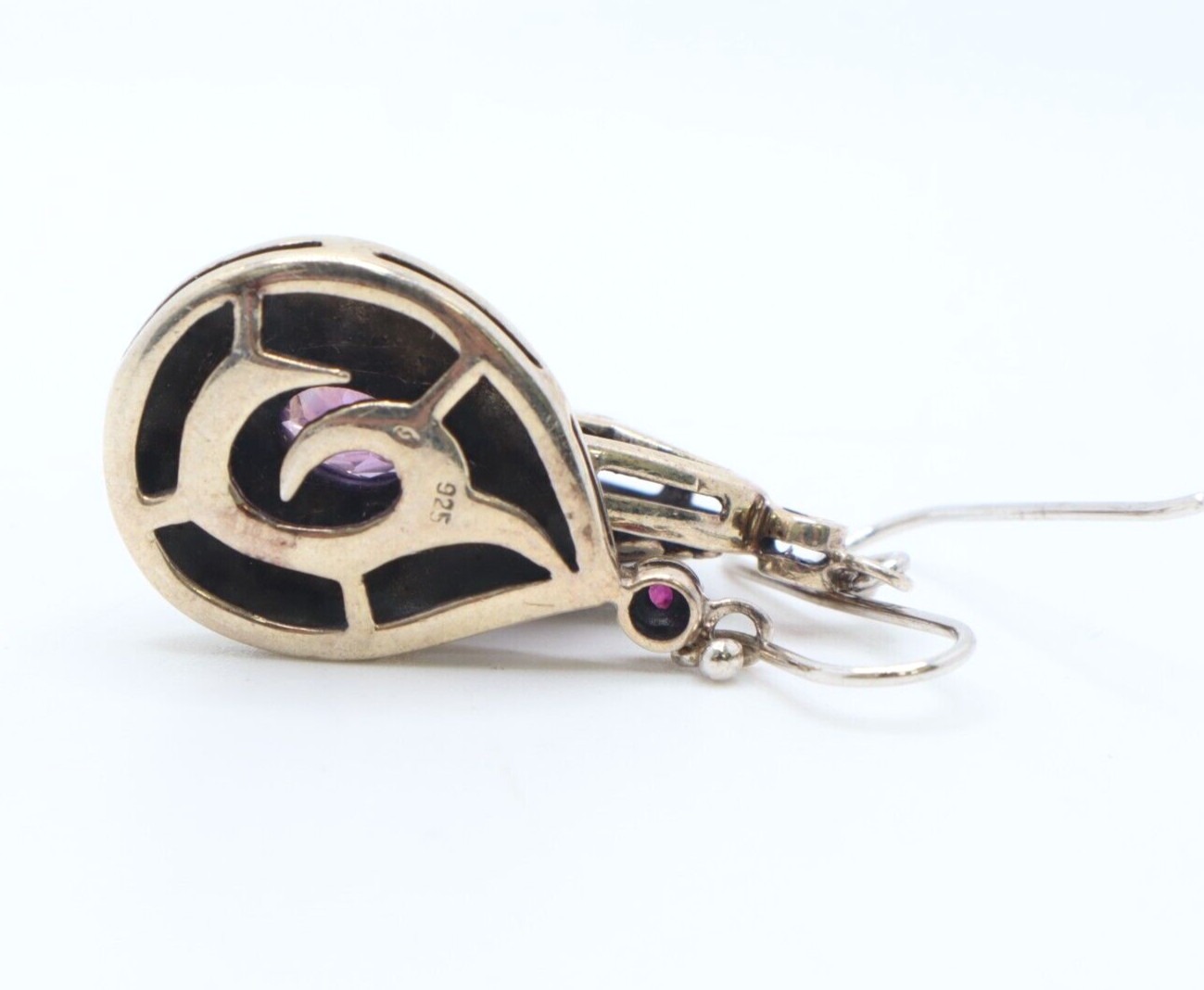 Sterling Silver Amethyst Dangle Hook Earrings - image 4