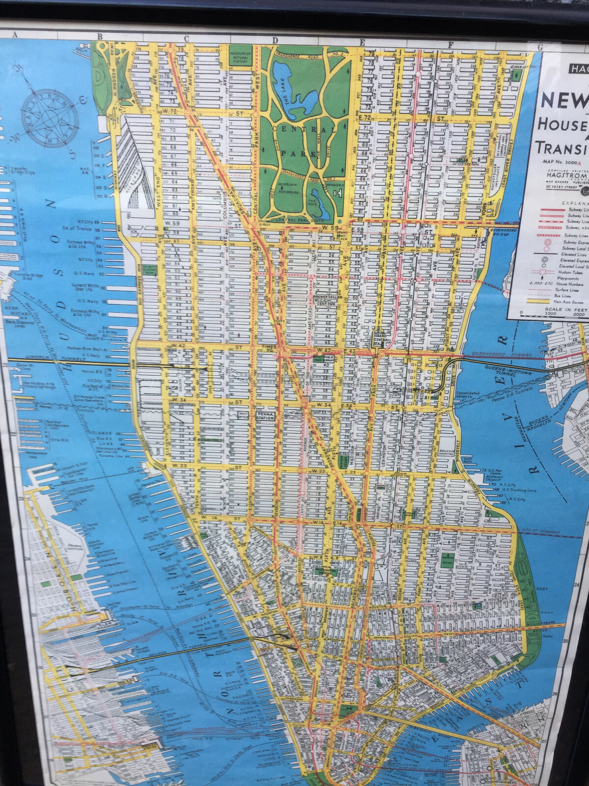 Framed Vintage Hagstrom's Map of New York House Number & Transit Guide