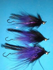 FLY FISHING FLIES - Purple GUIDE INTRUDER Steelhead Streamers, "size 4" (3 pcs) 