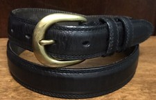 Amanda Smith Womens Leather Belt Black Size L Brass Buckle 1-1/16  wide EUC