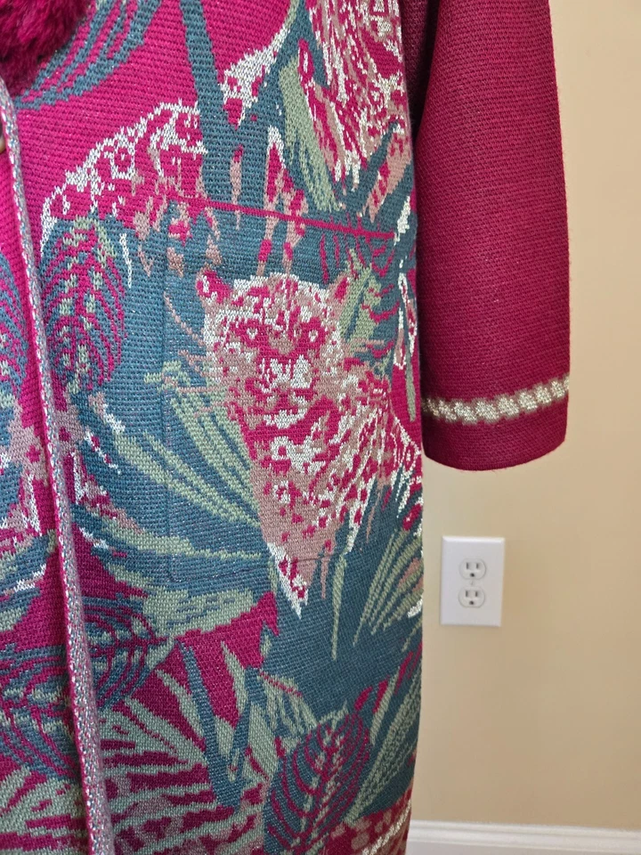 Badgley Mischka Cárdigan Leopardo Largo Mezcla Lana Mujer M Foto 3 de 4