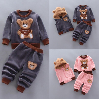 3PCS Baby Jungen Mädchen Bär Sweatshirt Tops Hosen Weste Kleidung Outfit Sets