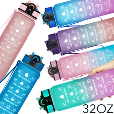 32oz Motivational Drinking Water Bottle with Time Marker Straw Fitness Sports
