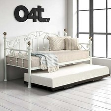 Mayfair White & Brass Single Metal Day Bed Frame & Guest Trundle Bed Option