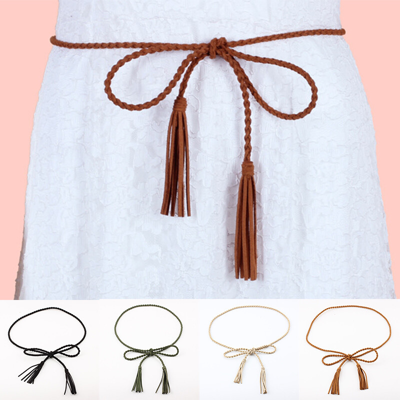 Ladies Tassel Braided Waist Belt Woven Strap Dress Waistband  display picture 1
