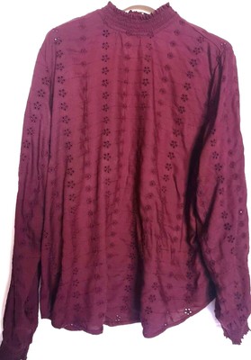 BLUSA H&M TIPO PIZZO TAGLIA 46 COTONE ROSSO BORDEAUX