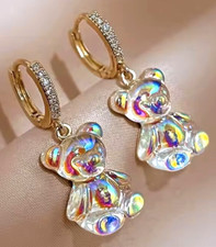 Adorable TEDDY BEAR Rhinestone Gold Clear Dan...