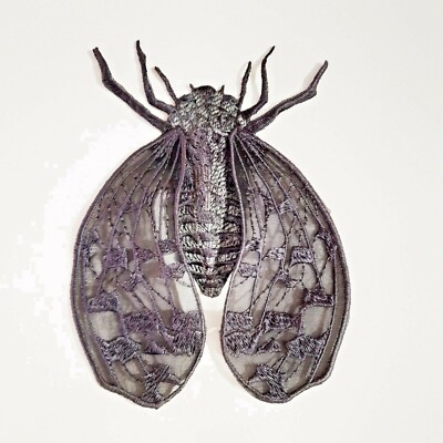 Cicada big Monochrome Handmade Sew-On Embroidered Patch