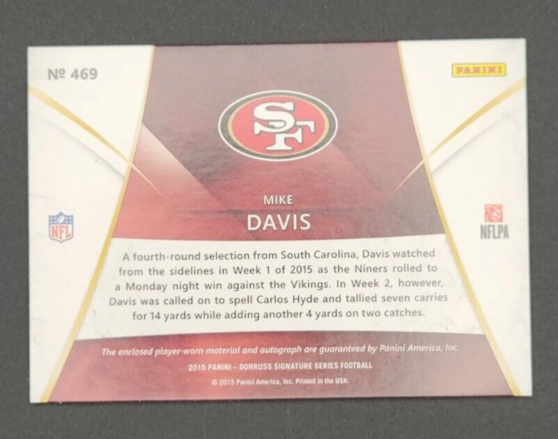 2015 Panini Donruss Mike Davis Signature Series RPA 49ers Rookie RC Auto No. 469 - Image 2 of 2