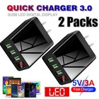 2Packs 3 Port Fast Charging 3-USB Wall Charger US LED QC 3.0 Hub Power Adapter