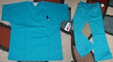 Scrub set Best Medical V neck Scrub top Drawstring elastic back Flare Pant Sz M