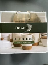 Porcelain Butter Keeper Dish Turquoise Blue White Mason Jar Dowan Boxed New