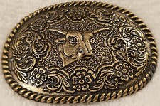 Vintage Western Cowboy Bull Head Belt Buckle Brass 