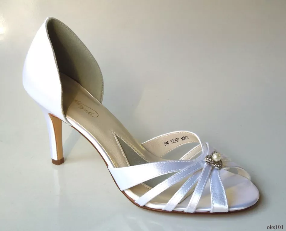 new Michaelangelo Macy white satin open toe JEWELED PEARL shoes wedding bridal