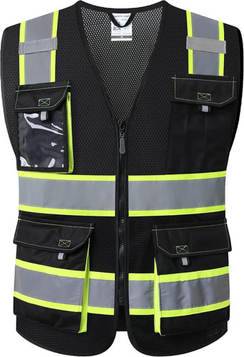 Reflective Safety Vests High Visibility Vest Mesh Fabric Protective Gear Black