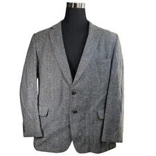 Vintage American Craftsman Jacket Mens Wool Gray Herringbone Sport Coat Size 50