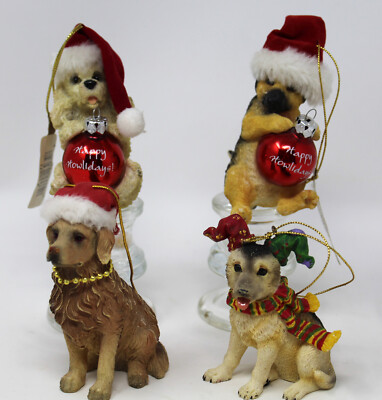Roman Inc Dogs Collection 4 Christmas Tree Hanging Holiday Ornaments Resin 3''