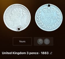 - GREAT BRITAIN - 3 PENCE 1883 - SILVER COINS - QUEEN VICTORIA