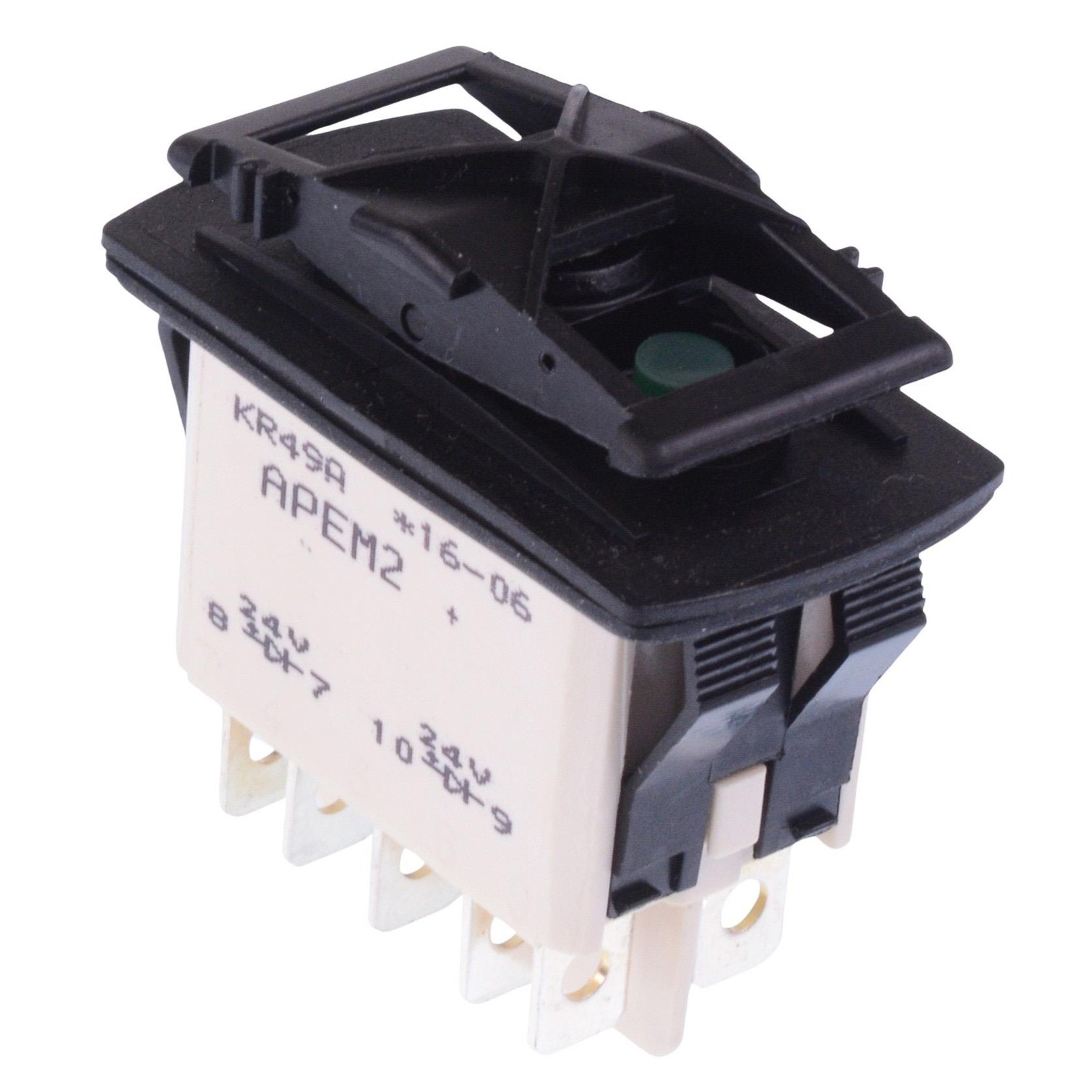 KR49CAKKKG APEM On-Off-On Green LED 24V Automotive Rocker Switch DPDT ...