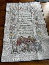 Vintage Hand EMBOIDERED BABY QUILT PRAYER, "NOW I LAY ME DOWN TO SLEEP" KEEPSAKE