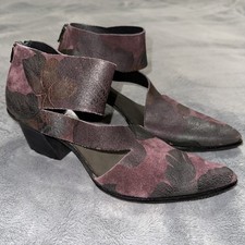 Cydwoq Vintage Curlicue Heels Size 37 Maroon Suede Floral Pattern Hand Made HTF