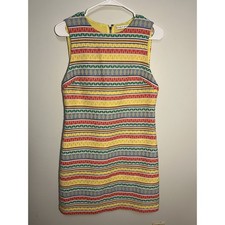 Alice + Olivia Coley Embroidered Yellow Aztec Stripe Shift Dress Sz 6