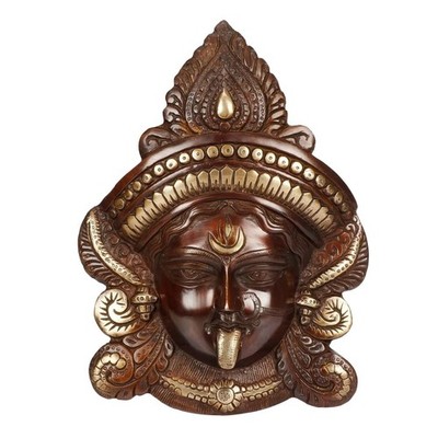 Messing-Göttin Kali Maa Gesicht Maske Wandfigur Skulptur Figurine Mittel
