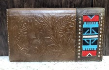 West Star Texas Tooled Genuine Leather Rodeo Bifold Wallet Serape Studded