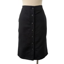 Lauren Ralph Lauren Linen Cotton Skirt Button-Down Knee-Length Black 12