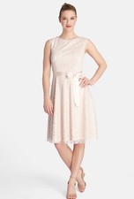 TAHARI Arthur S. Levine A-Line Lace Overlay Dress Blush Shimmer Floral Size 10P