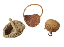Lot of 3 Decorative Mini Baskets, 3"-5" : 1 Woven w/Lid, 2 Open w/Handles