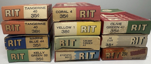 Vtg RIT Fabric Dye Lot 11 Opened Boxes Mixed Colors .25c .35c .38c