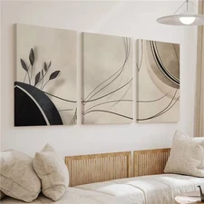 3pcs Abstract Line Color Painting Wall Art Canvas Framed 50x70cm