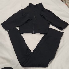 Women's Black Textured 2 Piece Tracksuit Set Jacket  Leggings M