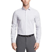 Calvin Klein Men's L Long Sleeve Dress Shirt Checkered Size L 16/16.5 WHITE