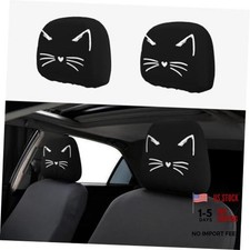 2Pcs Car Seat Headrest Cover Printed Funny Protector Stretchy Cute Cat Face