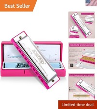 Lovely Pink-Silver Harmonica - Ideal Musical Gift for Children and Students