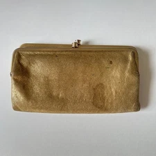 Hobo Gold Metallic Leather Lauren Clutch Kiss Lock Wallet Coin Purse Bag