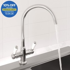 Traditional Mono Kitchen Sink Mixer Tap Twin Lever Handles Swivel Spout Chrome