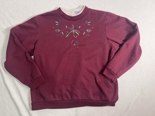VTG Blair Pullover Sweatshirt Burgundy Floral Embroidered Women's XL Fall Winter