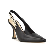 Women's Nine West Veroni Stiletto Slingback Dress Pumps Black Leather SZ 7