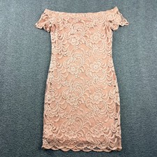 Ambiance Women's S Small Off Shoulder Floral Lace Mini Dress Blush Pink