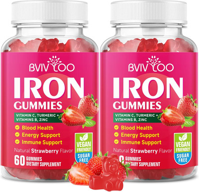 2 Pack Vegan Iron Gummies for Adults & Kids - with Vitamin C, A, B-Complex, F...
