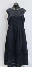 Boden Women's Lauren Broderie Boat Neck Midi Dress AC2 Navy Size 8 Petite