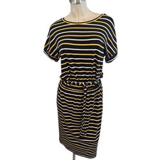 Banana Republic Size S Tall Striped T Shirt Dress Blue Yellow White